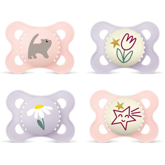 MAM Pacifier 4-Pack Original Day & Night Silicone - Pink & Purple - Size: 0-6 M