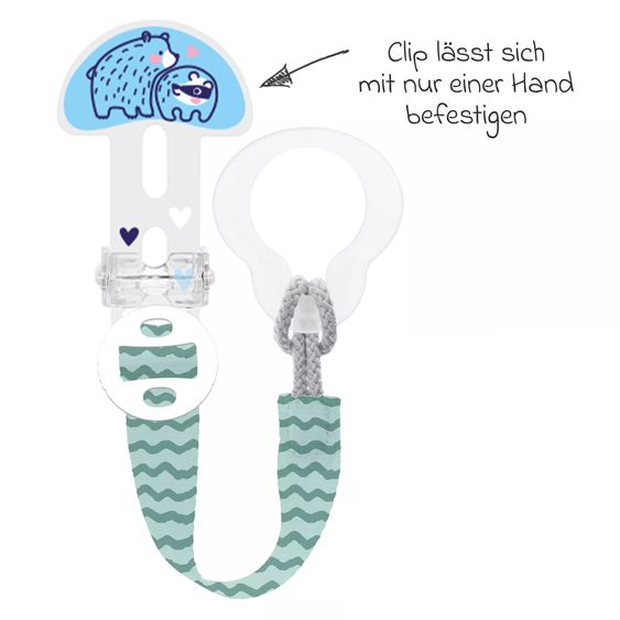 MAM Pacifier strap Clip it! with cover - bear