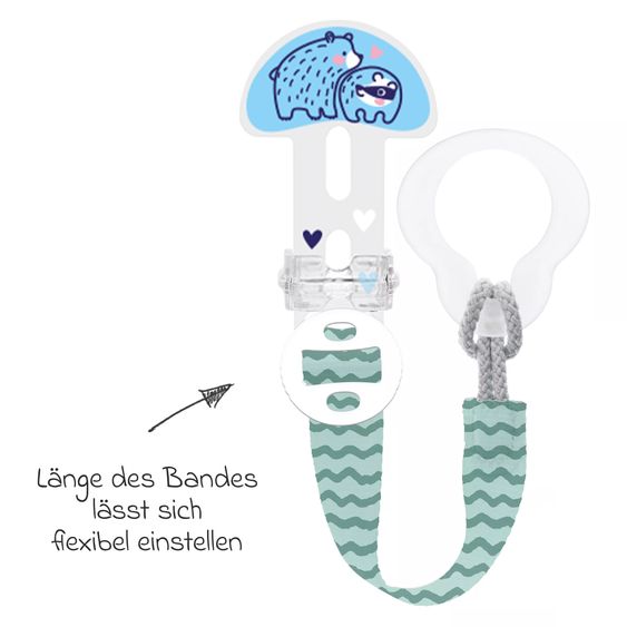 MAM Pacifier strap Clip it! with cover - bear