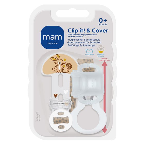 MAM Pacifier strap Clip it! with cover - bunny