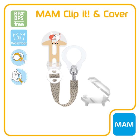 MAM Schnullerband Clip it! - mit Saugerschutz - Fuchs