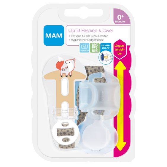 MAM Schnullerband Clip it! - mit Saugerschutz - Fuchs
