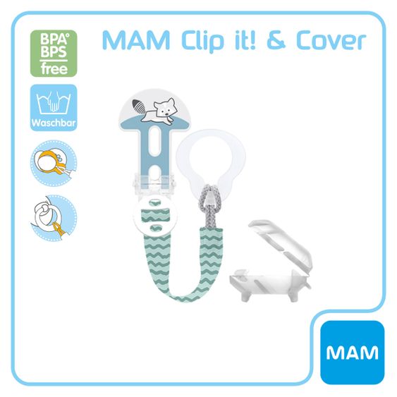 MAM Schnullerband Clip it! - mit Saugerschutz - Wachbär