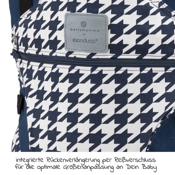 manduca Babytrage First für Neugeborene ab 3,5 kg - 20 kg mit 3 Tragepositionen aus 100% Bio-Baumwolle - Bellybutton - PepitaNavy