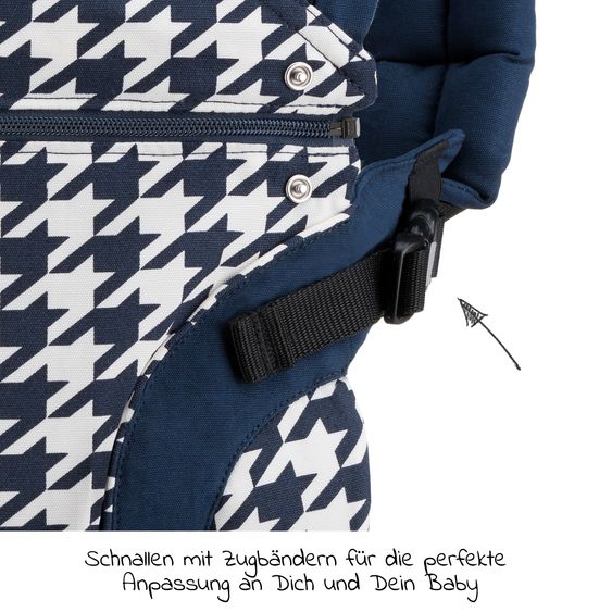 manduca Babytrage First für Neugeborene ab 3,5 kg - 20 kg mit 3 Tragepositionen aus 100% Bio-Baumwolle - Bellybutton - PepitaNavy