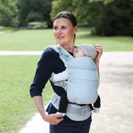 manduca Babytrage First Pure Cotton für Neugeborene ab 3,5 kg - 20 kg mit 3 Tragepositionen aus 100% Bio-Baumwolle - Arctic