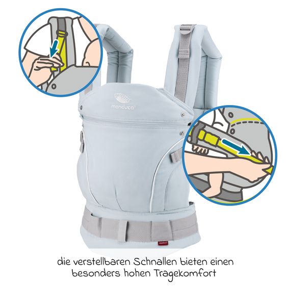 manduca Babytrage First Pure Cotton für Neugeborene ab 3,5 kg - 20 kg mit 3 Tragepositionen aus 100% Bio-Baumwolle - Arctic