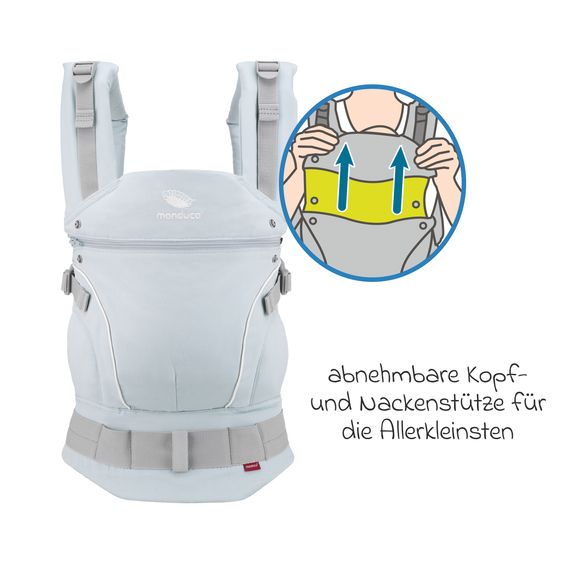 manduca Babytrage First Pure Cotton für Neugeborene ab 3,5 kg - 20 kg mit 3 Tragepositionen aus 100% Bio-Baumwolle - Arctic
