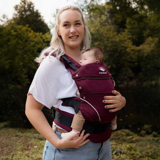 manduca Babytrage First Pure Cotton für Neugeborene ab 3,5 kg - 20 kg mit 3 Tragepositionen aus 100% Bio-Baumwolle - Berry