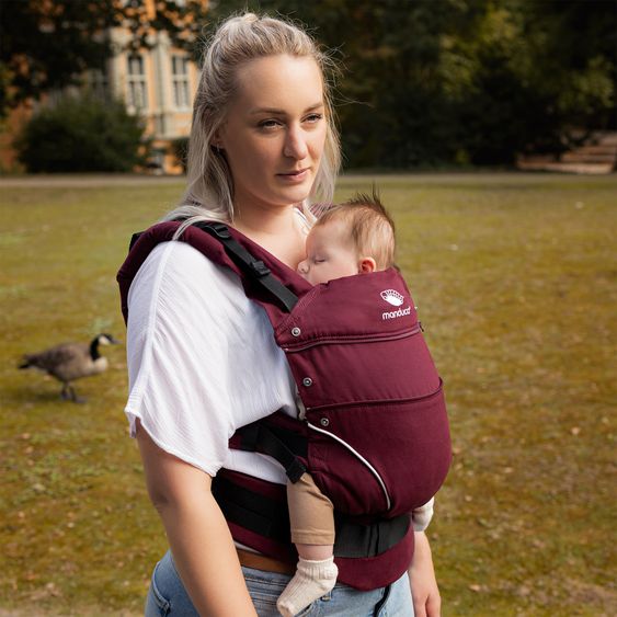 manduca Babytrage First Pure Cotton für Neugeborene ab 3,5 kg - 20 kg mit 3 Tragepositionen aus 100% Bio-Baumwolle - Berry
