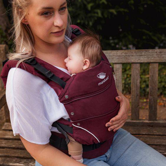 manduca Babytrage First Pure Cotton für Neugeborene ab 3,5 kg - 20 kg mit 3 Tragepositionen aus 100% Bio-Baumwolle - Berry
