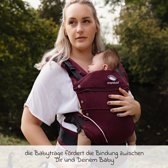 manduca Babytrage First Pure Cotton für Neugeborene ab 3,5 kg - 20 kg mit 3 Tragepositionen aus 100% Bio-Baumwolle - Berry