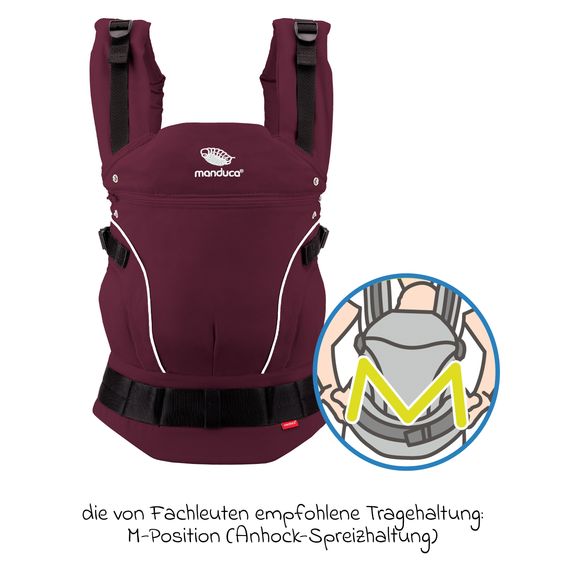 manduca Babytrage First Pure Cotton für Neugeborene ab 3,5 kg - 20 kg mit 3 Tragepositionen aus 100% Bio-Baumwolle - Berry