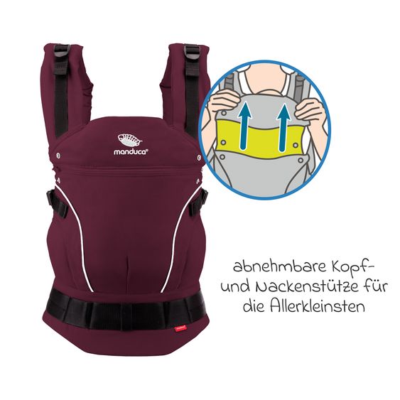 manduca Babytrage First Pure Cotton für Neugeborene ab 3,5 kg - 20 kg mit 3 Tragepositionen aus 100% Bio-Baumwolle - Berry