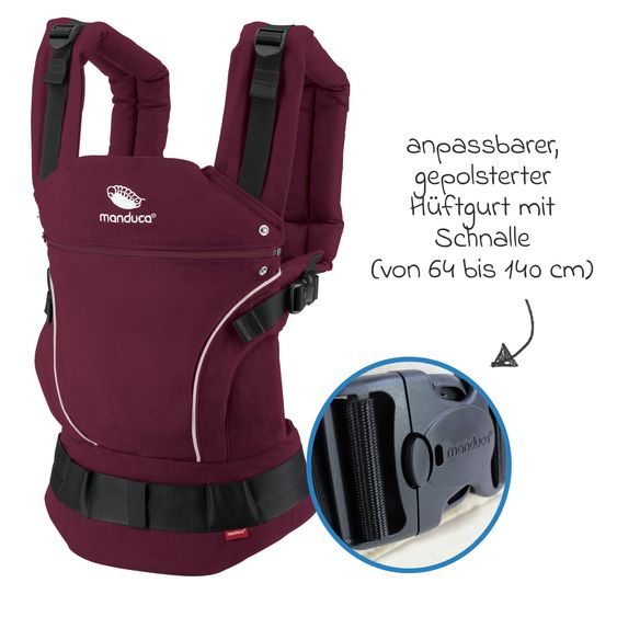 manduca Babytrage First Pure Cotton für Neugeborene ab 3,5 kg - 20 kg mit 3 Tragepositionen aus 100% Bio-Baumwolle - Berry