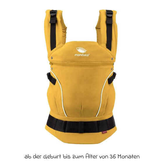 manduca Babytrage First Pure Cotton für Neugeborene ab 3,5 kg - 20 kg mit 3 Tragepositionen aus 100% Bio-Baumwolle - Gold
