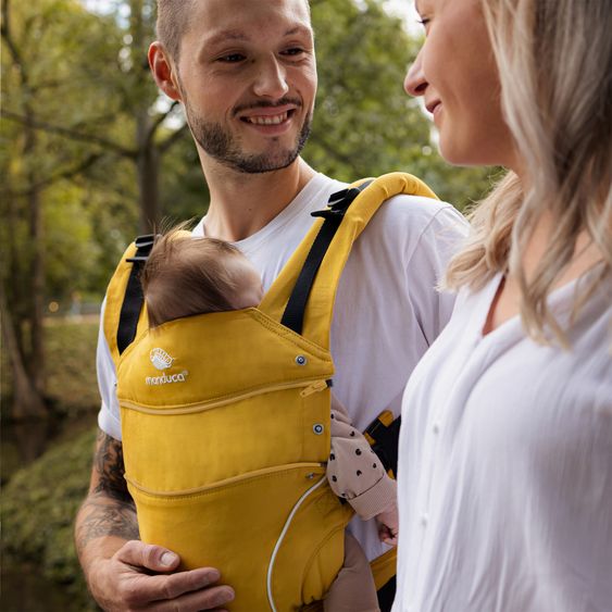 manduca Babytrage First Pure Cotton für Neugeborene ab 3,5 kg - 20 kg mit 3 Tragepositionen aus 100% Bio-Baumwolle - Gold