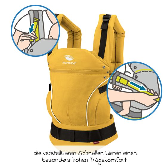 manduca Babytrage First Pure Cotton für Neugeborene ab 3,5 kg - 20 kg mit 3 Tragepositionen aus 100% Bio-Baumwolle - Gold