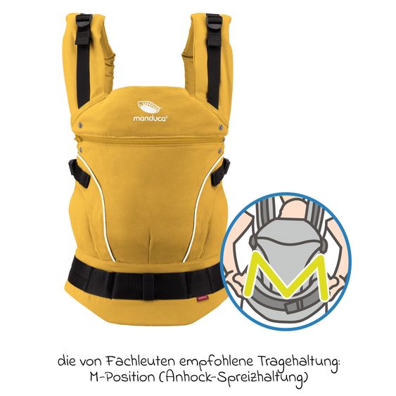 manduca Babytrage First Pure Cotton für Neugeborene ab 3,5 kg - 20 kg mit 3 Tragepositionen aus 100% Bio-Baumwolle - Gold