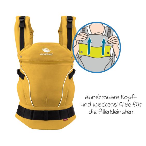 manduca Babytrage First Pure Cotton für Neugeborene ab 3,5 kg - 20 kg mit 3 Tragepositionen aus 100% Bio-Baumwolle - Gold