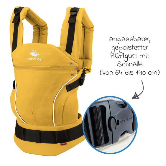 manduca Babytrage First Pure Cotton für Neugeborene ab 3,5 kg - 20 kg mit 3 Tragepositionen aus 100% Bio-Baumwolle - Gold