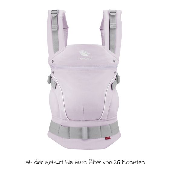 manduca Babytrage First Pure Cotton für Neugeborene ab 3,5 kg - 20 kg mit 3 Tragepositionen aus 100% Bio-Baumwolle - Lavender