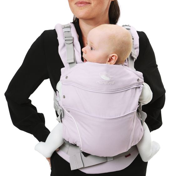 manduca Babytrage First Pure Cotton für Neugeborene ab 3,5 kg - 20 kg mit 3 Tragepositionen aus 100% Bio-Baumwolle - Lavender