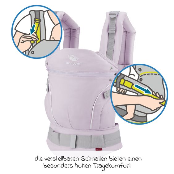 manduca Babytrage First Pure Cotton für Neugeborene ab 3,5 kg - 20 kg mit 3 Tragepositionen aus 100% Bio-Baumwolle - Lavender