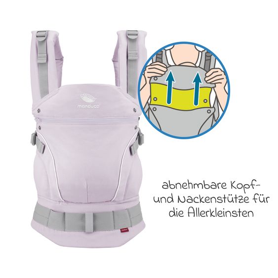 manduca Babytrage First Pure Cotton für Neugeborene ab 3,5 kg - 20 kg mit 3 Tragepositionen aus 100% Bio-Baumwolle - Lavender
