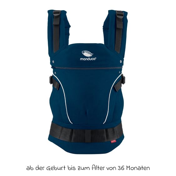 manduca Babytrage First Pure Cotton für Neugeborene ab 3,5 kg - 20 kg mit 3 Tragepositionen aus 100% Bio-Baumwolle - Navy