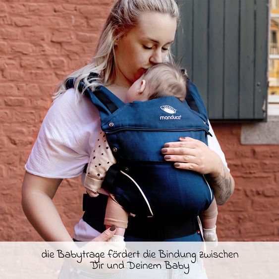 manduca Babytrage First Pure Cotton für Neugeborene ab 3,5 kg - 20 kg mit 3 Tragepositionen aus 100% Bio-Baumwolle - Navy