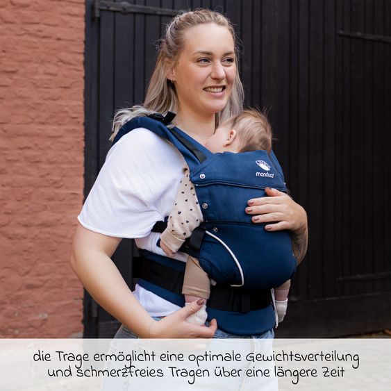 manduca Babytrage First Pure Cotton für Neugeborene ab 3,5 kg - 20 kg mit 3 Tragepositionen aus 100% Bio-Baumwolle - Navy