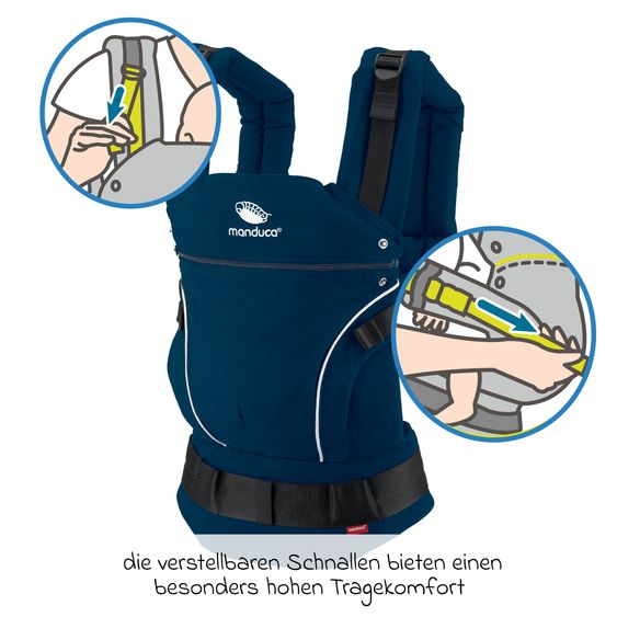 manduca Babytrage First Pure Cotton für Neugeborene ab 3,5 kg - 20 kg mit 3 Tragepositionen aus 100% Bio-Baumwolle - Navy