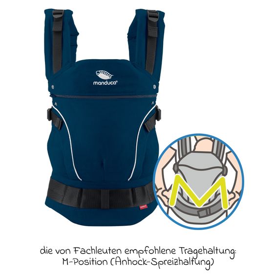 manduca Babytrage First Pure Cotton für Neugeborene ab 3,5 kg - 20 kg mit 3 Tragepositionen aus 100% Bio-Baumwolle - Navy