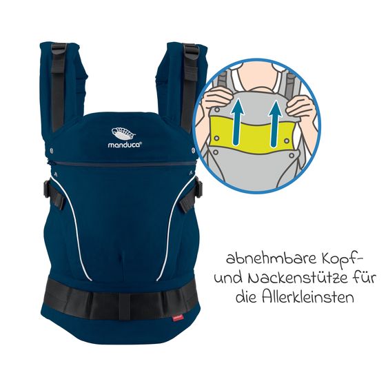 manduca Babytrage First Pure Cotton für Neugeborene ab 3,5 kg - 20 kg mit 3 Tragepositionen aus 100% Bio-Baumwolle - Navy