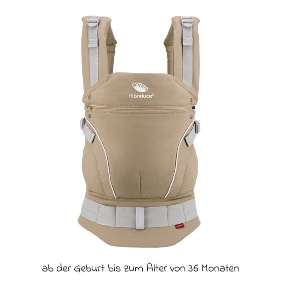 manduca Babytrage First Pure Cotton für Neugeborene ab 3,5 kg - 20 kg mit 3 Tragepositionen aus 100% Bio-Baumwolle - Nougat