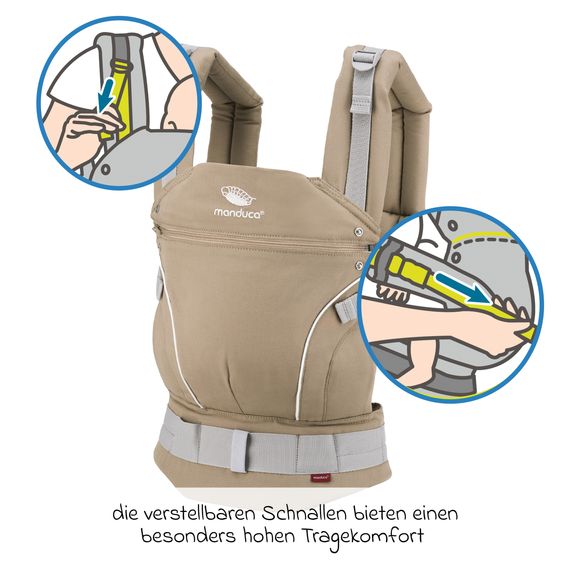 manduca Babytrage First Pure Cotton für Neugeborene ab 3,5 kg - 20 kg mit 3 Tragepositionen aus 100% Bio-Baumwolle - Nougat