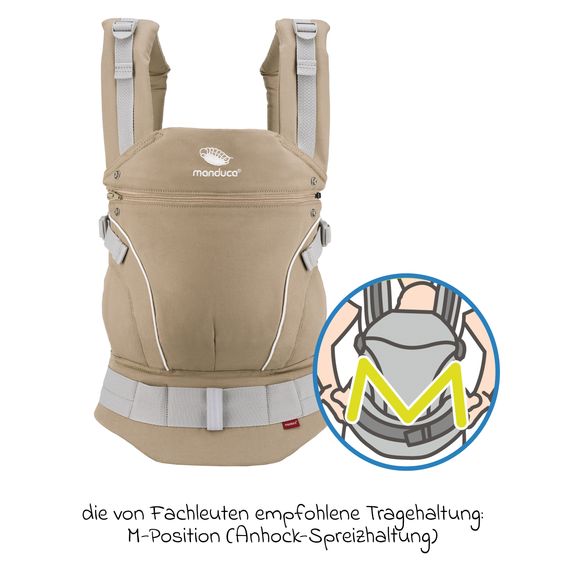 manduca Babytrage First Pure Cotton für Neugeborene ab 3,5 kg - 20 kg mit 3 Tragepositionen aus 100% Bio-Baumwolle - Nougat