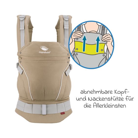 manduca Babytrage First Pure Cotton für Neugeborene ab 3,5 kg - 20 kg mit 3 Tragepositionen aus 100% Bio-Baumwolle - Nougat