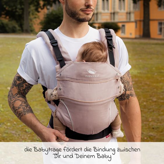 manduca Babytrage First Pure Cotton für Neugeborene ab 3,5 kg - 20 kg mit 3 Tragepositionen aus 100% Bio-Baumwolle - Powder Apricot