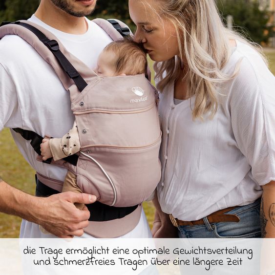 manduca Babytrage First Pure Cotton für Neugeborene ab 3,5 kg - 20 kg mit 3 Tragepositionen aus 100% Bio-Baumwolle - Powder Apricot