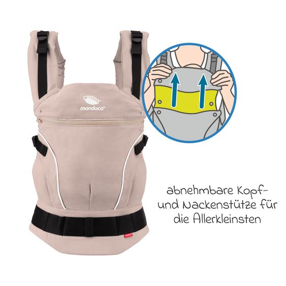 manduca Babytrage First Pure Cotton für Neugeborene ab 3,5 kg - 20 kg mit 3 Tragepositionen aus 100% Bio-Baumwolle - Powder Apricot