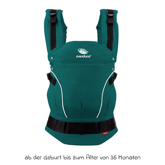 manduca Babytrage First Pure Cotton für Neugeborene ab 3,5 kg - 20 kg mit 3 Tragepositionen aus 100% Bio-Baumwolle - Teal