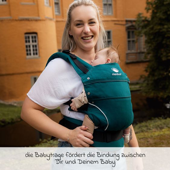 manduca Babytrage First Pure Cotton für Neugeborene ab 3,5 kg - 20 kg mit 3 Tragepositionen aus 100% Bio-Baumwolle - Teal