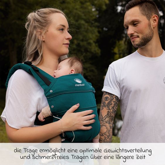 manduca Babytrage First Pure Cotton für Neugeborene ab 3,5 kg - 20 kg mit 3 Tragepositionen aus 100% Bio-Baumwolle - Teal