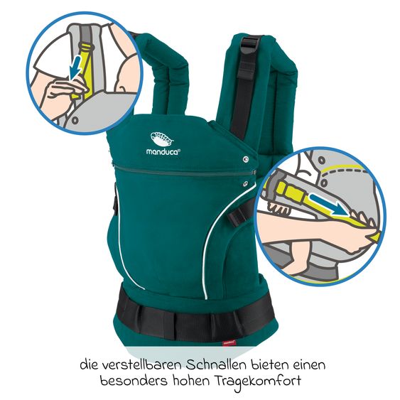 manduca Babytrage First Pure Cotton für Neugeborene ab 3,5 kg - 20 kg mit 3 Tragepositionen aus 100% Bio-Baumwolle - Teal