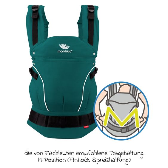 manduca Babytrage First Pure Cotton für Neugeborene ab 3,5 kg - 20 kg mit 3 Tragepositionen aus 100% Bio-Baumwolle - Teal