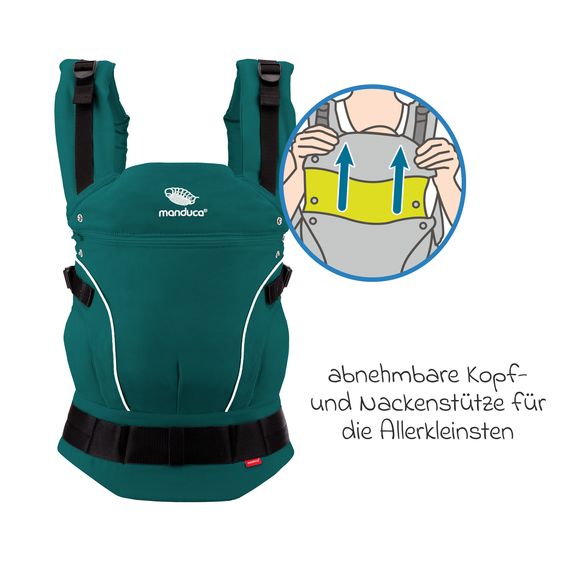 manduca Babytrage First Pure Cotton für Neugeborene ab 3,5 kg - 20 kg mit 3 Tragepositionen aus 100% Bio-Baumwolle - Teal