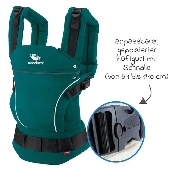 manduca Babytrage First Pure Cotton für Neugeborene ab 3,5 kg - 20 kg mit 3 Tragepositionen aus 100% Bio-Baumwolle - Teal