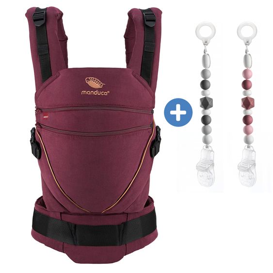 manduca Marsupio Babytrage XT da 3,5 kg a 20 kg incl. 2 catene per ciuccio in silicone - Denimberry Toffee
